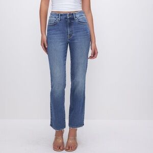 Good American Good Straight Jeans 8/29 Blue | High Rise Distressed Waist & Hem